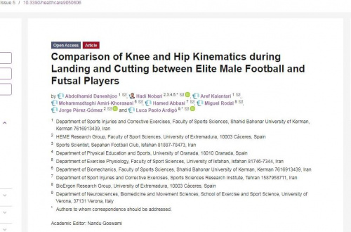 Comparison of Knee and Hip Kinematics during Landing and Cutting between Elite Male Football and Futsal Players